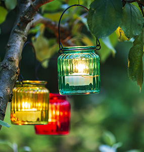 Lanterns create a soft atmosphere